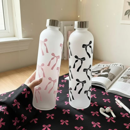 1000ml cute bow water bottle with straw and shoulder strap