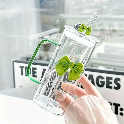 Elegant 12oz Clear Glass Tumbler with Straw & Handle - Reusable Cup