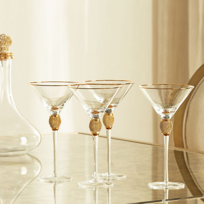 6 Pcs Cocktail Glass Gold Rim Drinkware Clear Champagne