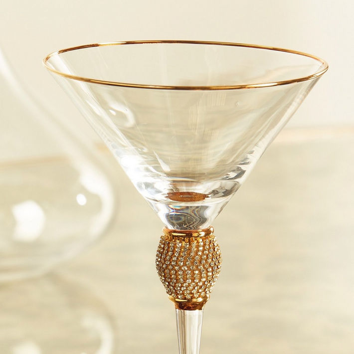6 Pcs Cocktail Glass Gold Rim Drinkware Clear Champagne