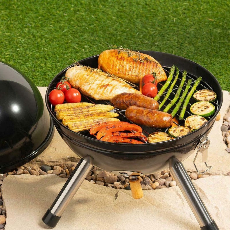 Portable Football Style BBQ Grill with Heat Control | Countertop Charcoal Barbecue Grill