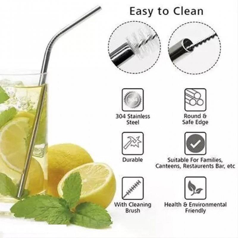 5 Pcs Stainless Steel Reusable Drinking Straws With Cleaning Brush Metal Straws