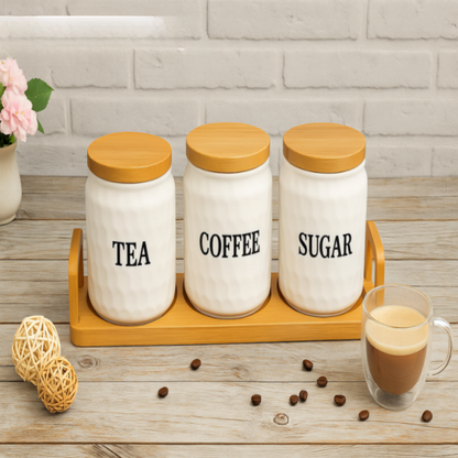 3-Piece Airtight Tea Coffee Sugar Jar Set