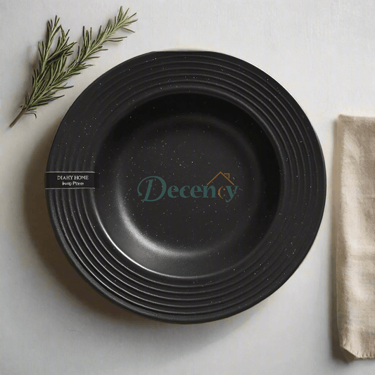 black ceramic soup plate  speckled finish soup bowl  durable ceramic soup dish  microwave safe ceramic soup plate  rustic black ceramic dinnerware
