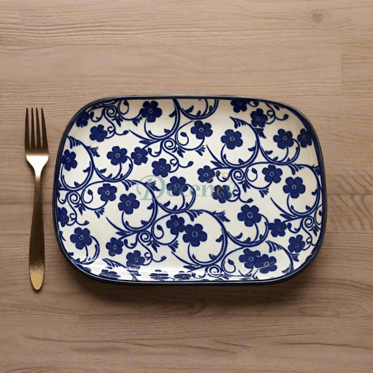 rectangular ceramic serving plate  blue floral ceramic plate  Danny Home serving platter  durable ceramic serving dish  decorative ceramic plate for serving