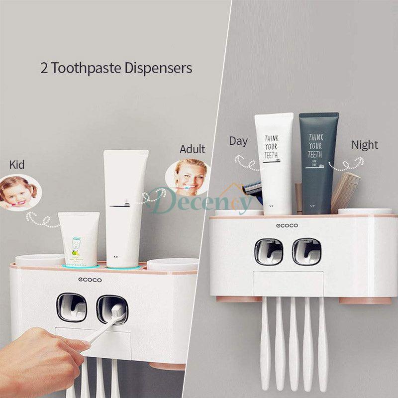 Toothbrush Holder With 2 Automatic Toothpaste Dispenser