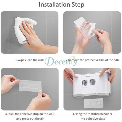 Toothbrush Holder With 2 Automatic Toothpaste Dispenser