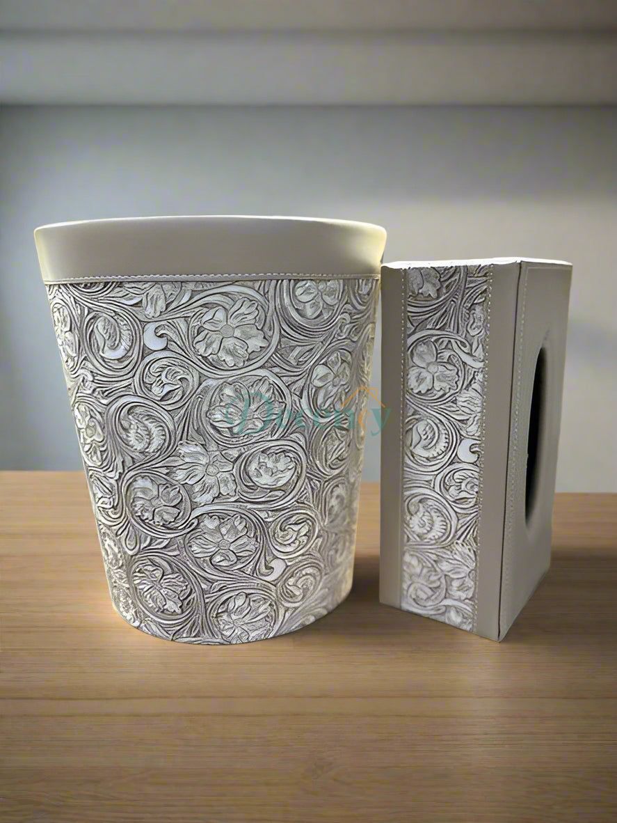Elegant Faux Leather Tissue & Dustbin Set
