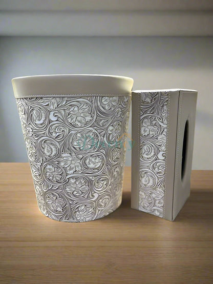 Elegant Faux Leather Tissue & Dustbin Set