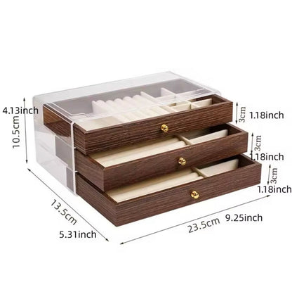 3 Layer Vintage Wooden Jewelry Organizer Box