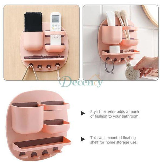 Bathroom Organizer Shelf Wall Mounted Storage Holder With Hooks
