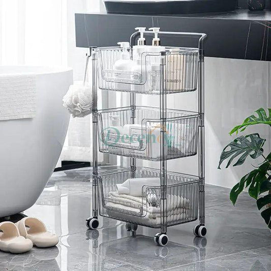 White 3-Tier Movable Storage Cart with Wheels for Kitchen Corner Organizer