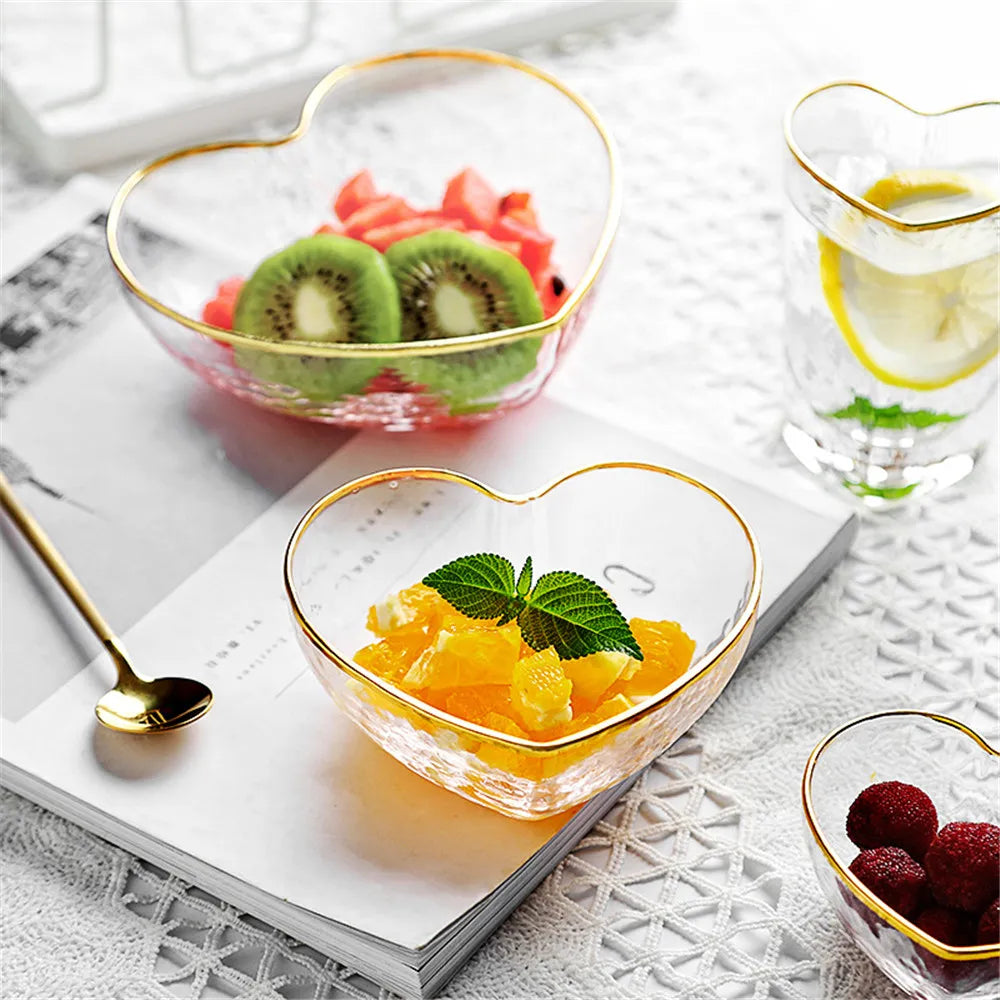 Heart-Shaped Glass Salad Bowl - 3 Pcs