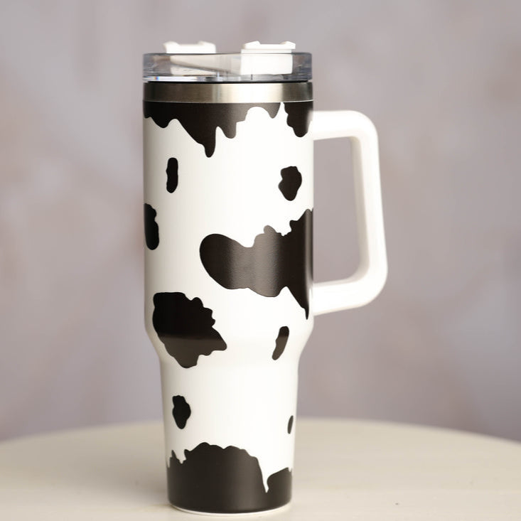 40oz Cow print Tumbler With handle