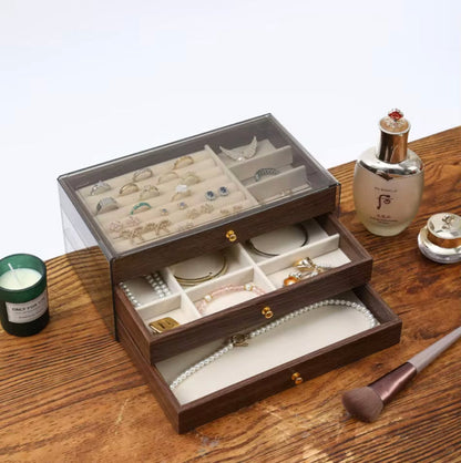 3 Layer Vintage Wooden Jewelry Organizer Box