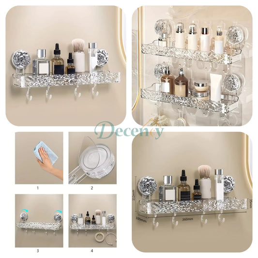 Bathroom Tray Storage Rack With Corrugated Design With Hooks For Hanging And Organizing Items.