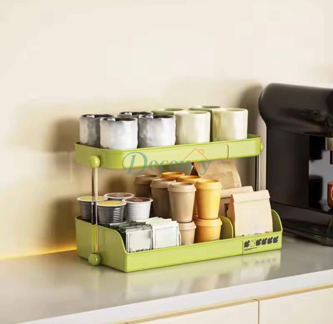 2 Tier Desktop Storage Shelf, Multifunctional Cup Holder