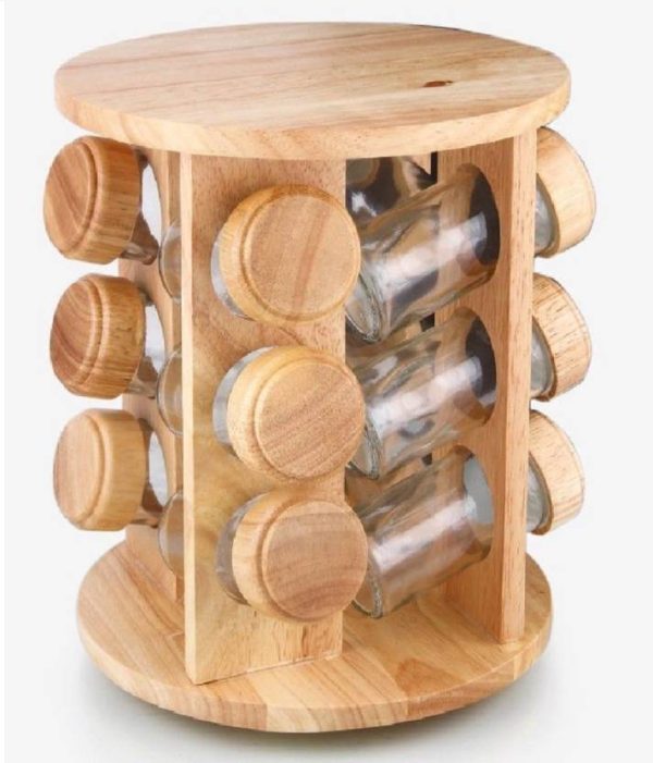 12Pcs Jars Wood Spice Rack