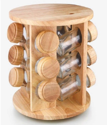 12Pcs Jars Wood Spice Rack