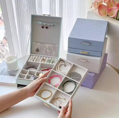 2-Tier Velvet Jewelry Box Organizer with Drawer & Ring Slots