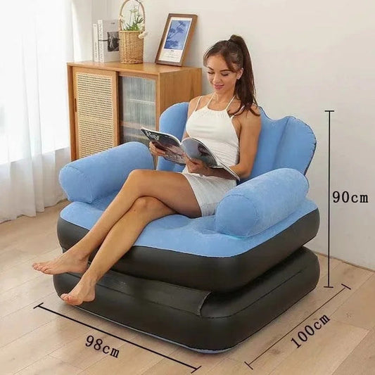 Modern Inflatable Lazy Sofa Chair – Comfortable Brown Fabric Air Lounger