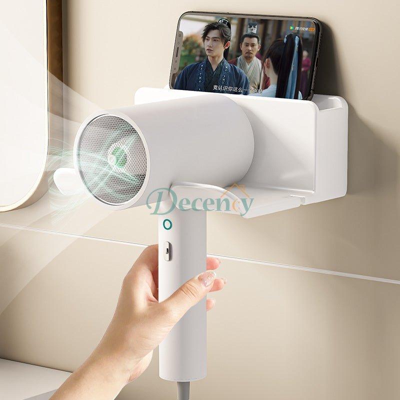 Wall Mounted Hair Dryer Holder With Phone Organizer
