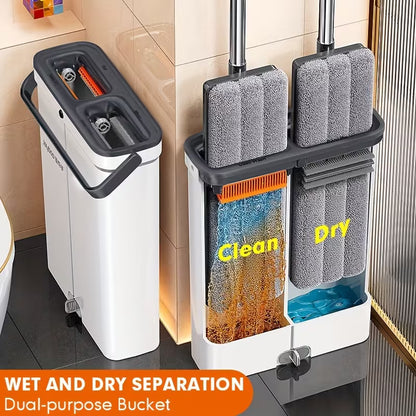 Heavy-Duty -in- Flat Mop and Bucket with Wringer System Dual-Tank