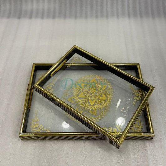 Luxury 2-Piece Glass Gold Designing Serving Tray Set