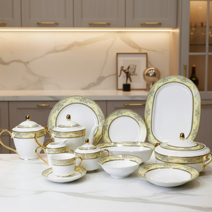 Luxurious 61-Piece Victorian Gold Bone China Dinner Set