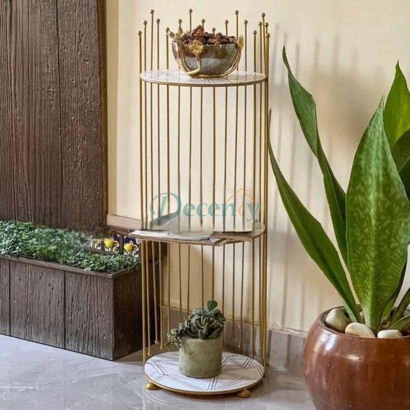 3 Layers Gold Floor Display Rack – Luxury Metal Storage Rack
