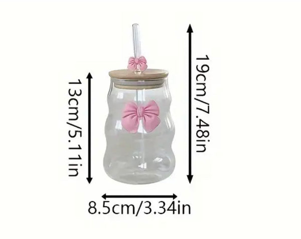 Bow Coffee Glass with Straw and Lid