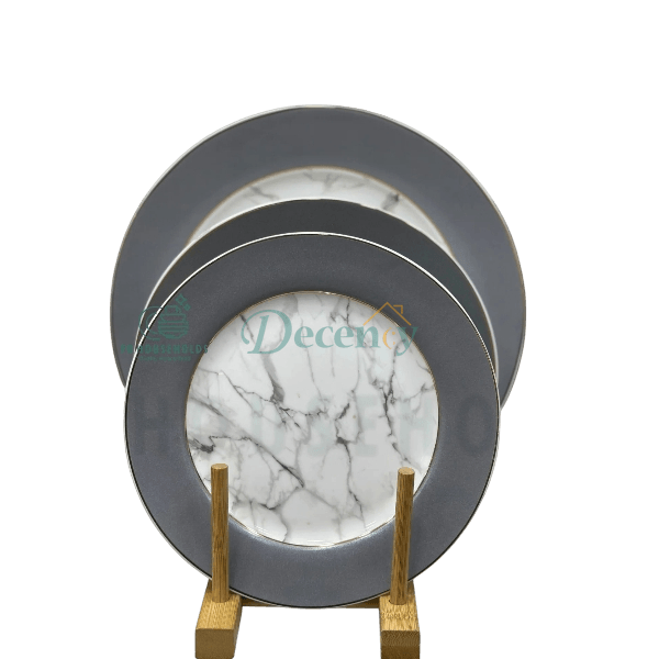 18-Piece Bone China Dinner Set –  Grey and White Marble