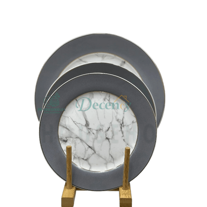 18-Piece Bone China Dinner Set –  Grey and White Marble