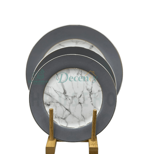 18-Piece Bone China Dinner Set –  Grey and White Marble