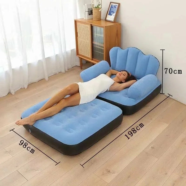 Modern Inflatable Lazy Sofa Chair – Comfortable Brown Fabric Air Lounger