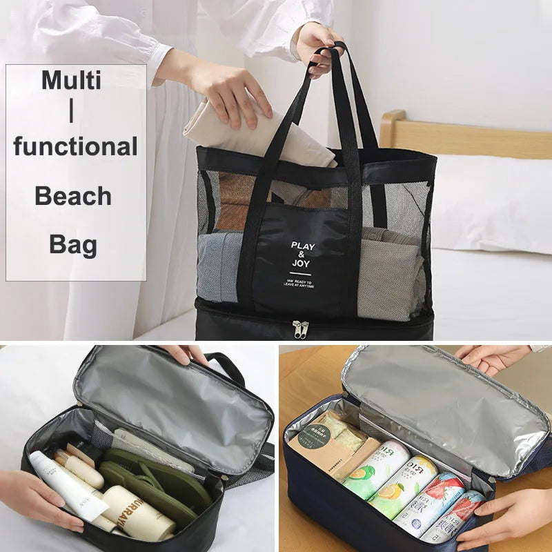 High Capacity Women Mesh Transparent Bag Double-layer Heat Preservation Large Picnic Beach Bags