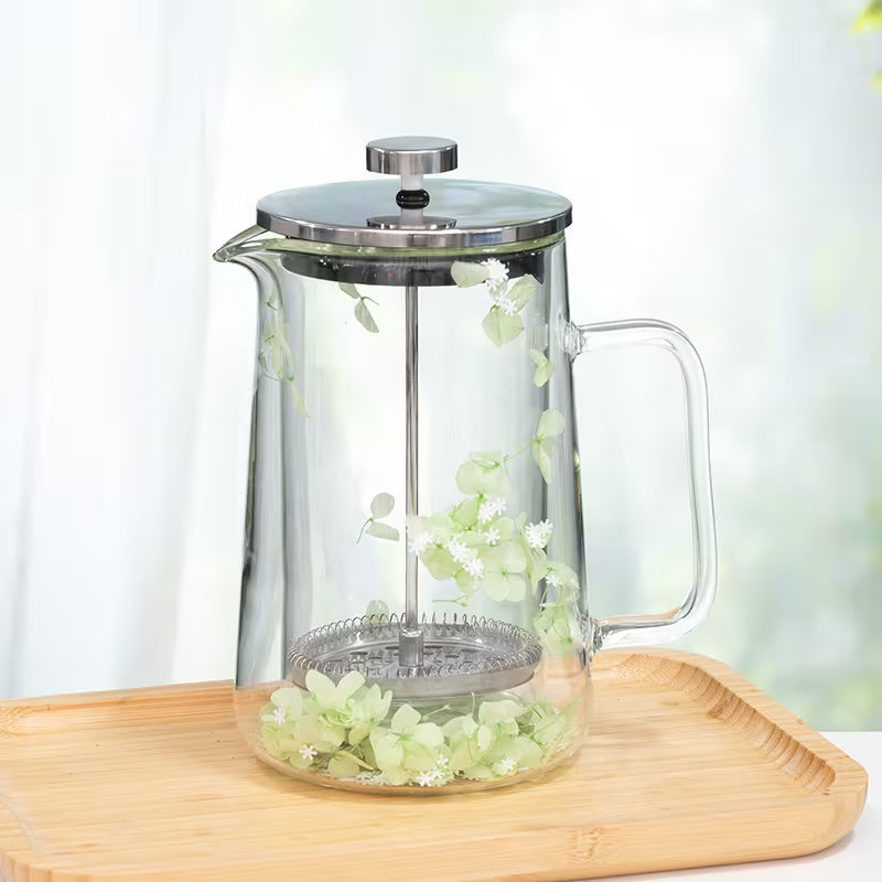 French Press Coffee Maker with Stainless Steel Filter – Elegant Floral Design