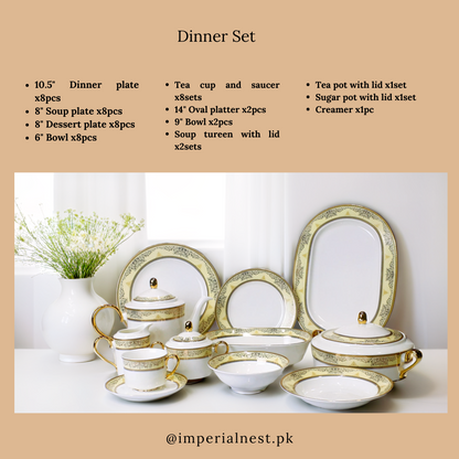Luxurious 61-Piece Victorian Gold Bone China Dinner Set