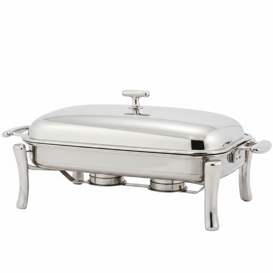 Luxury stainless steel buffet food warmer with a durable lid handle for upscale home dawats in Pakistan