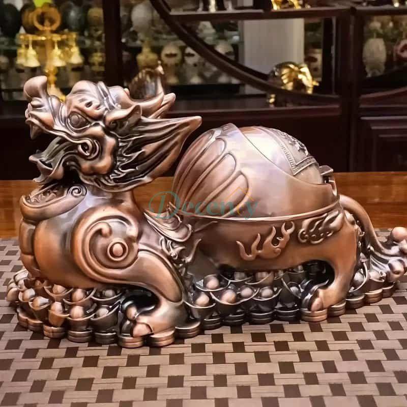 Feng Shui ashtray with lid, brass decorative ashtray, luxury smokeless ashtray, antique ashtray décor, spiritual home accessories, elegant incense ashtray