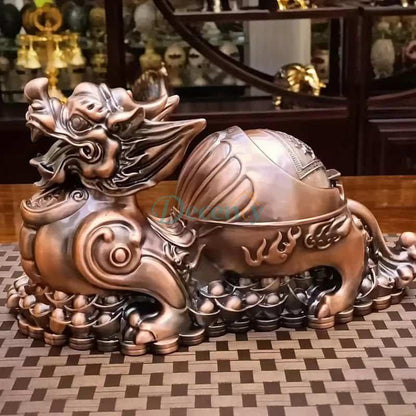 Feng Shui ashtray with lid, brass decorative ashtray, luxury smokeless ashtray, antique ashtray décor, spiritual home accessories, elegant incense ashtray