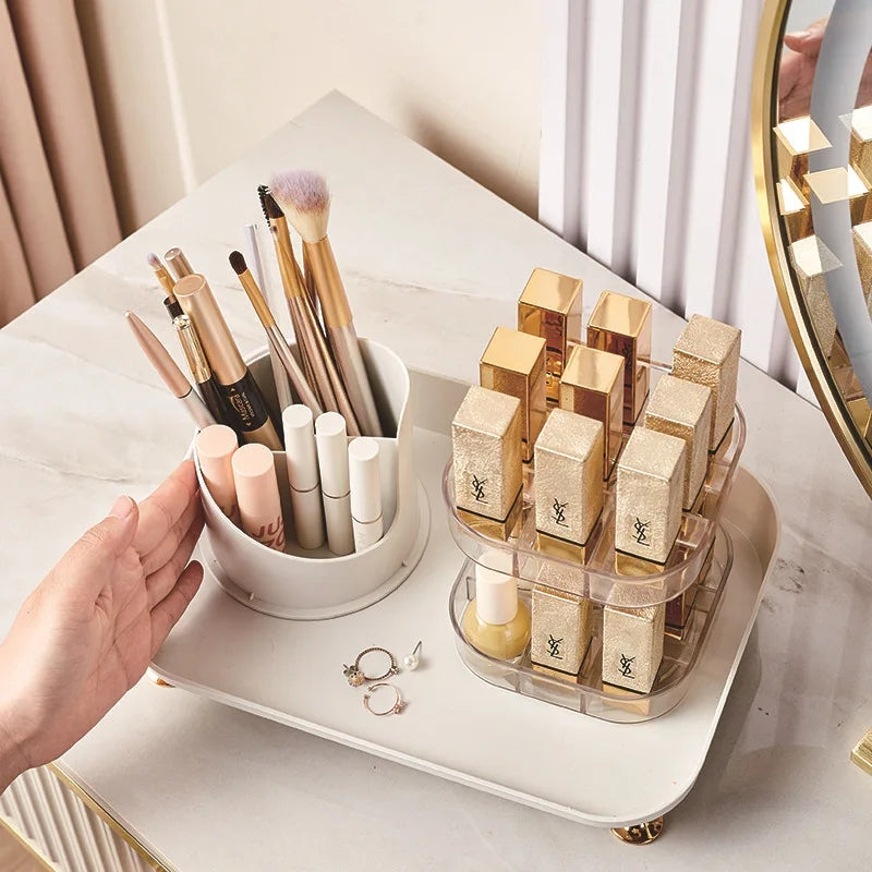 Rotating Cosmetic Brush with Lipstick Organizer