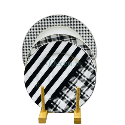 18-Piece Bone China Dinner Set – Black & White Geometric Pattern