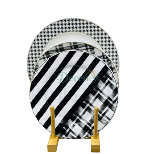 18-Piece Bone China Dinner Set – Black & White Geometric Pattern