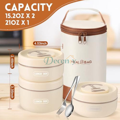 3 Pcs Portable Insulated Lunch Container Set