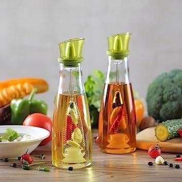 Elegant Glass Oil Dispenser Bottle 500ml with Silicone Spout and Infuser - Sealed Kitchen Cruet