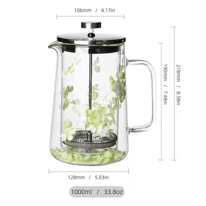 French Press Coffee Maker with Stainless Steel Filter – Elegant Floral Design