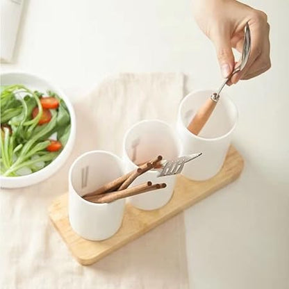 Cutlery holder wood tray plastic holder