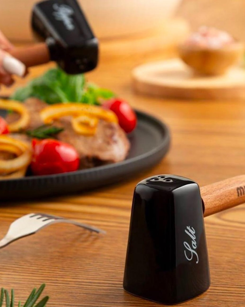 Salt Shaker Set With Wooden Handle & Bamboo Base