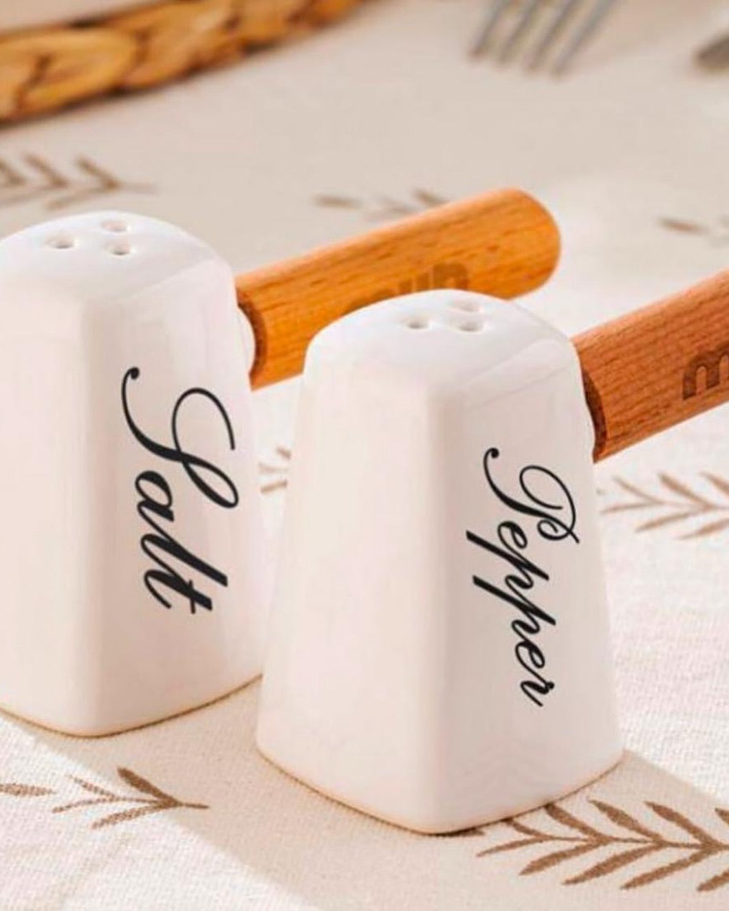 Salt Shaker Set With Wooden Handle & Bamboo Base